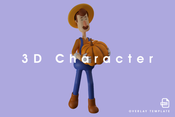 3D Farmer Character Having a Pumpkin