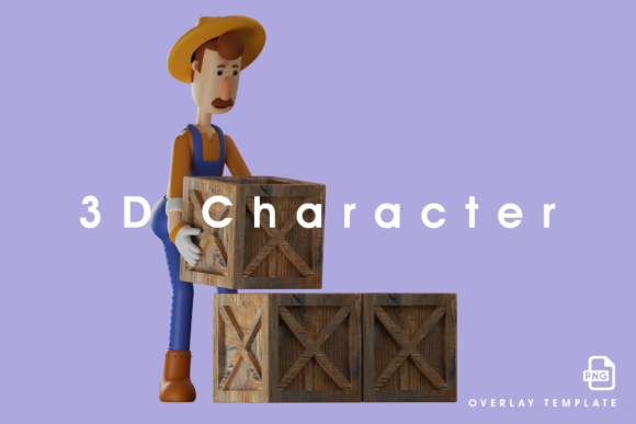 3D Farmer Picture Arranging Wooden Boxes