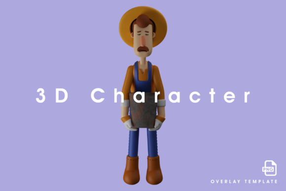 3D Farmer Picture Lifting a Heavy Bucket